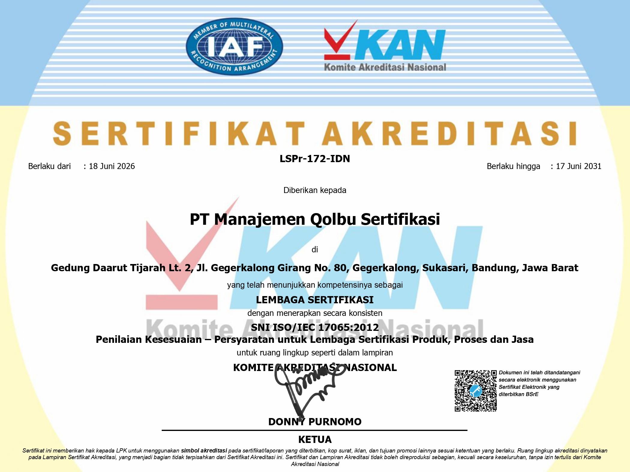 MQ Cert Terakreditasi KAN untuk SNI TARA 9255:2025 - Cover Image